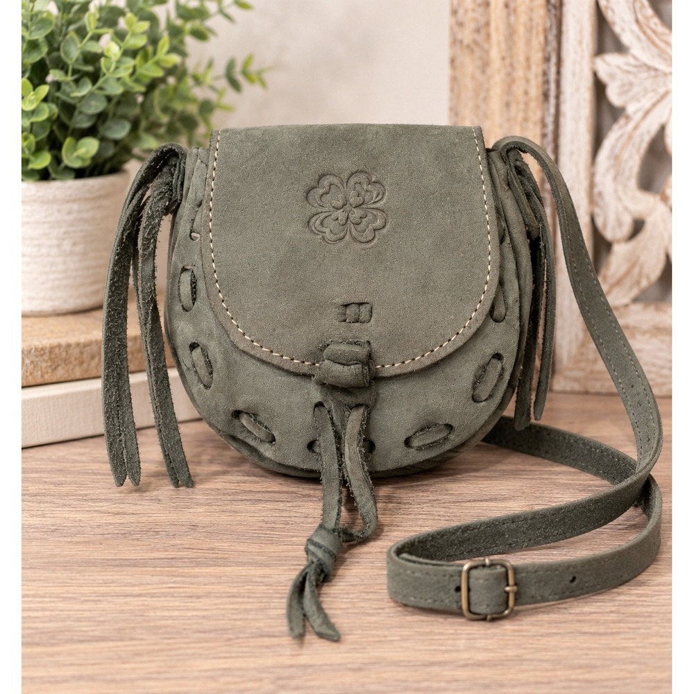 Handmade Olive Suede Leather Mini Boho Crossbody Bag